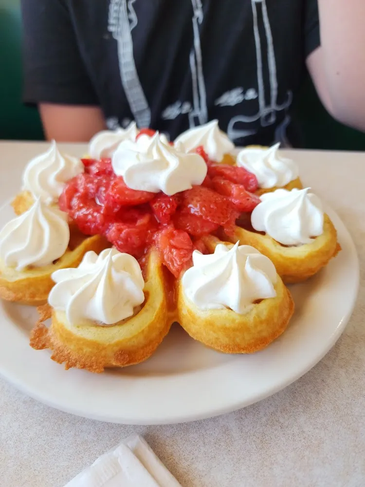 Belgian Waffle with Strawberries and Cream