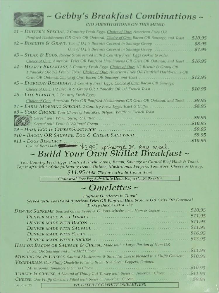 Gebby's Family Restaurant Menu image 2