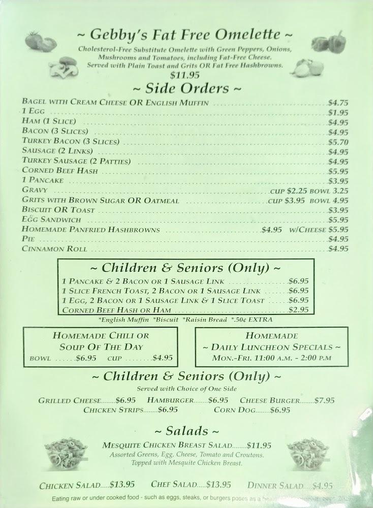 Gebby's Family Restaurant Menu image 3
